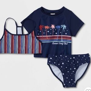 Art Class Girls 3 Piece Rashguard Swimsuit Set Sunset Surf Club design X…